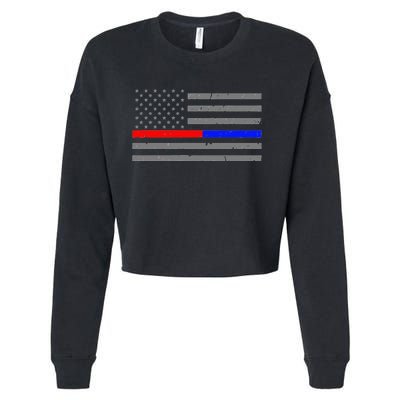 Firefighter Police Flag Thin Red Blue Line Cropped Pullover Crew