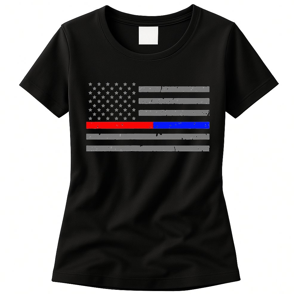 Firefighter Police Flag Thin Red Blue Line Womens T-Shirt