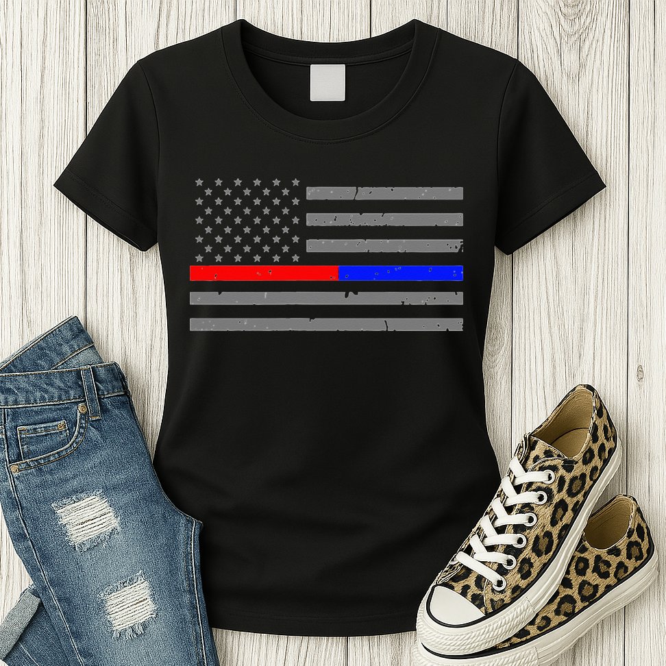 Firefighter Police Flag Thin Red Blue Line Womens T-Shirt