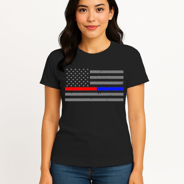 Firefighter Police Flag Thin Red Blue Line Womens T-Shirt