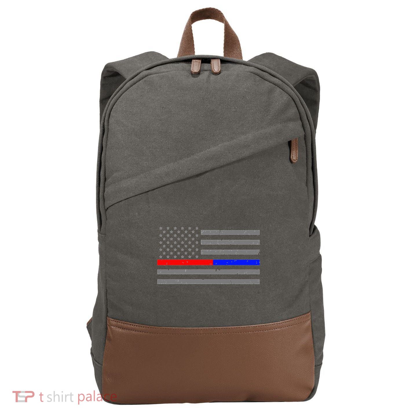 Firefighter Police Flag Thin Red Blue Line Cotton Canvas Backpack