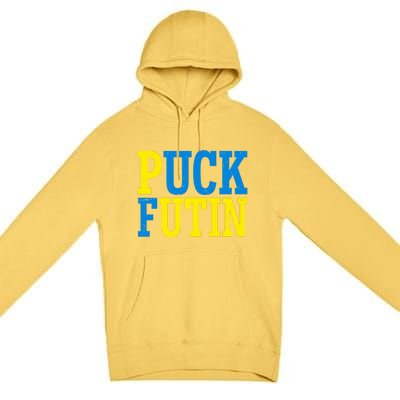 Funny Puck Futin Stand WIth Ukraine Premium Pullover Hoodie