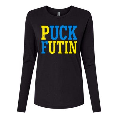 Funny Puck Futin Stand WIth Ukraine Womens Cotton Relaxed Long Sleeve T-Shirt