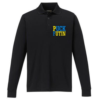 Funny Puck Futin Stand WIth Ukraine Performance Long Sleeve Polo