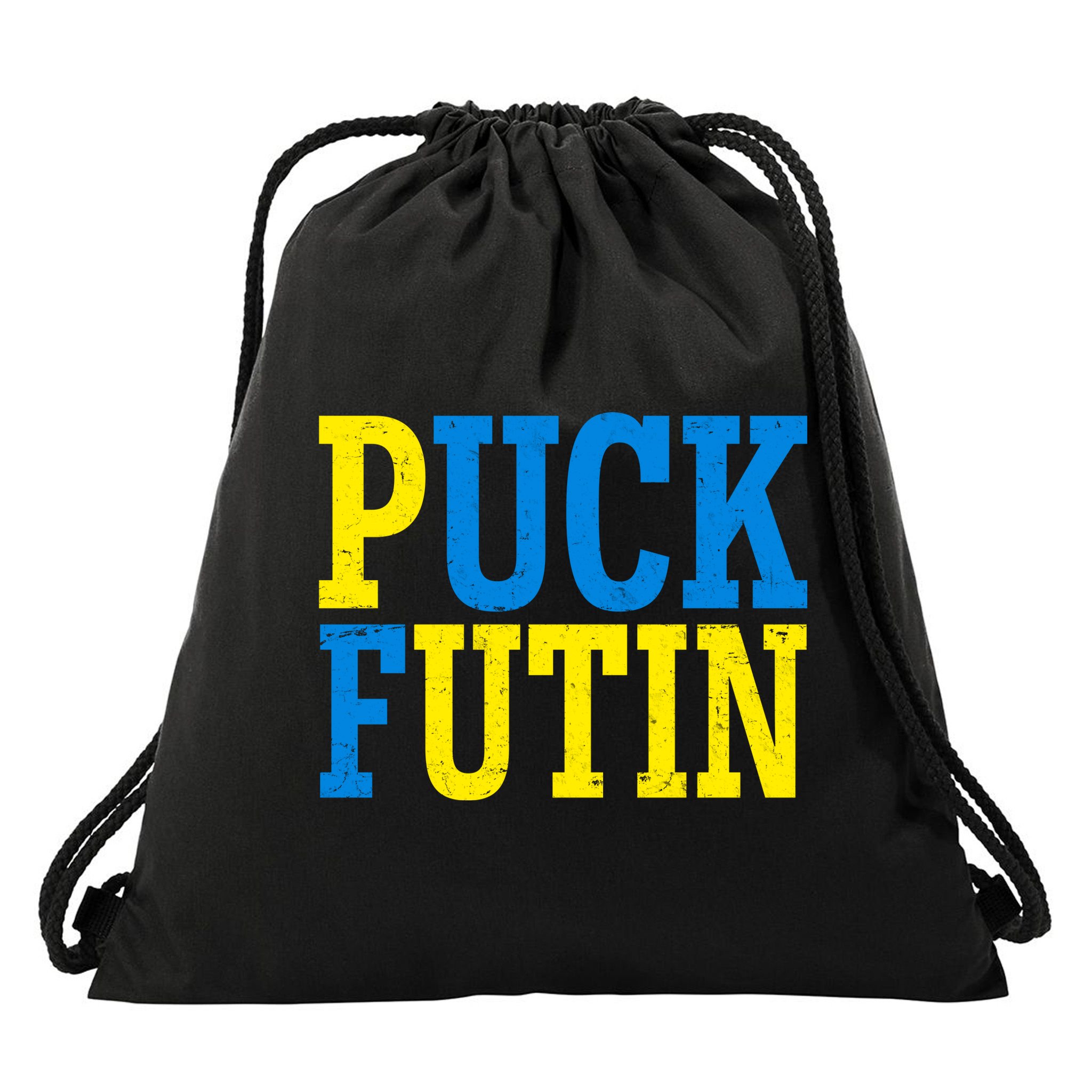 Funny Puck Futin Stand WIth Ukraine Drawstring Bag