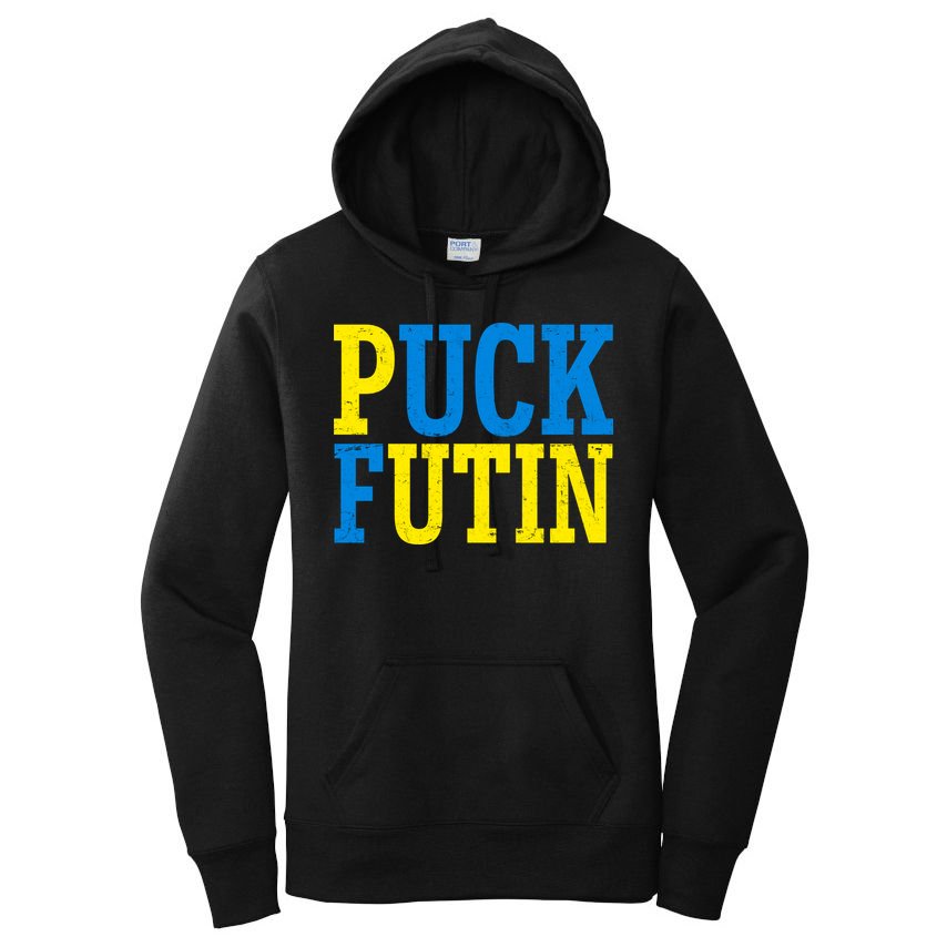 Funny Puck Futin Stand WIth Ukraine Women's Pullover Hoodie