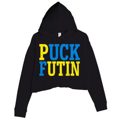 Funny Puck Futin Stand WIth Ukraine Crop Fleece Hoodie