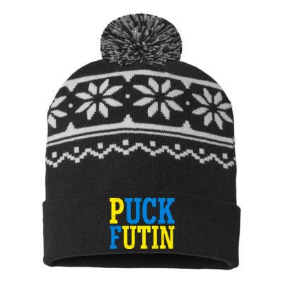 Funny Puck Futin Stand WIth Ukraine USA-Made Snowflake Beanie