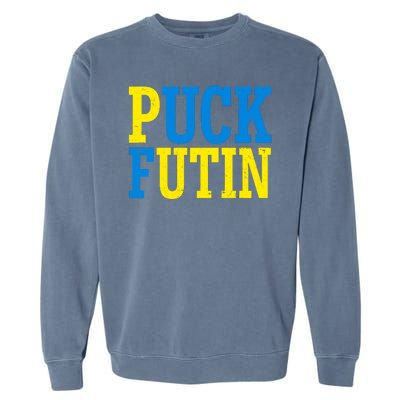 Funny Puck Futin Stand WIth Ukraine Garment-Dyed Sweatshirt