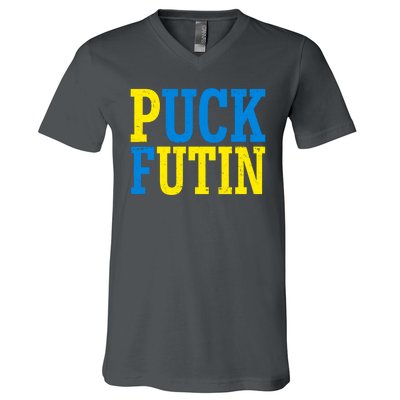 Funny Puck Futin Stand WIth Ukraine V-Neck T-Shirt