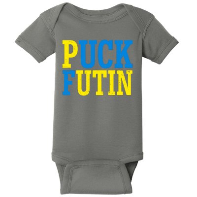 Funny Puck Futin Stand WIth Ukraine Baby Bodysuit