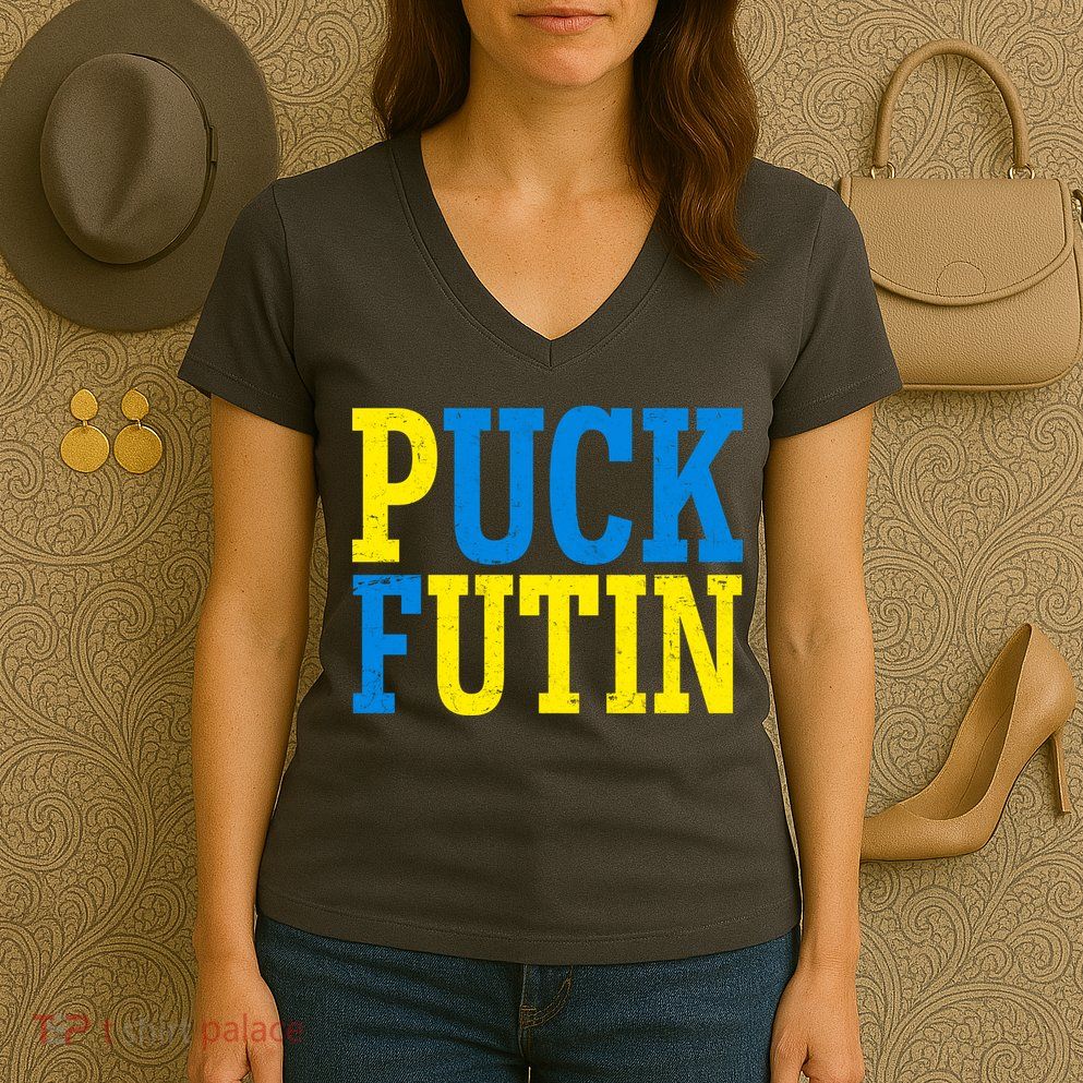 Funny Puck Futin Stand WIth Ukraine Women's V-Neck T-Shirt
