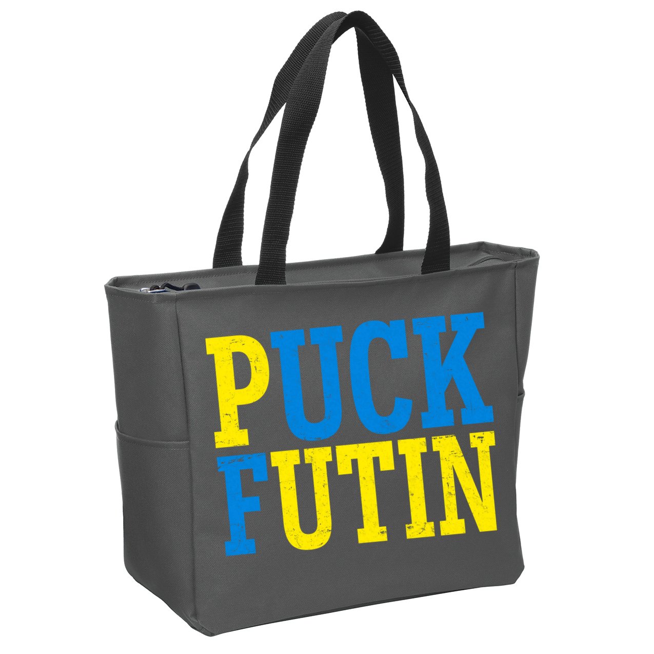 Funny Puck Futin Stand WIth Ukraine Zip Tote Bag