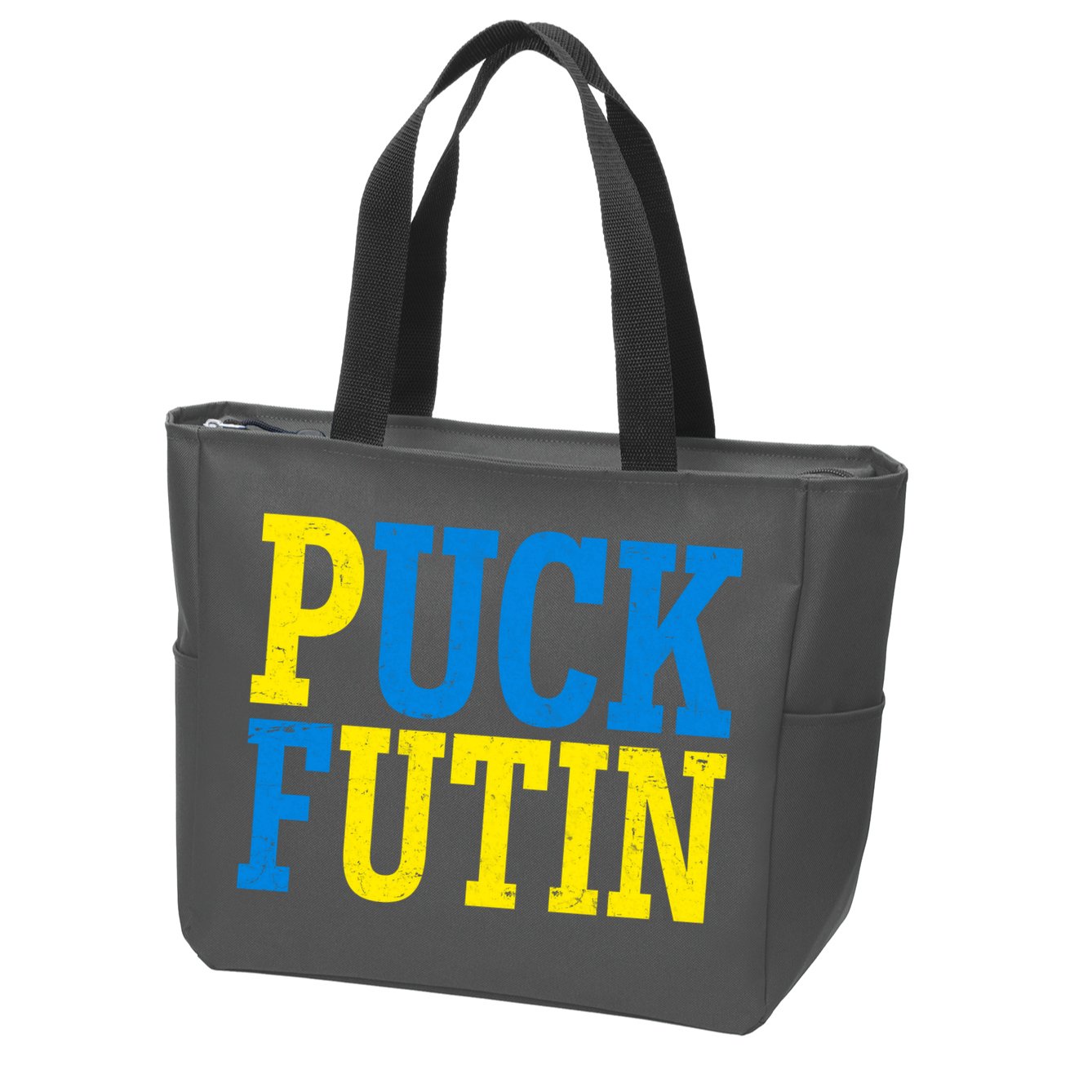 Funny Puck Futin Stand WIth Ukraine Zip Tote Bag