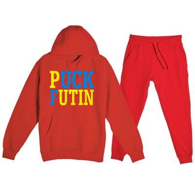 Funny Puck Futin Stand WIth Ukraine Premium Hooded Sweatsuit Set