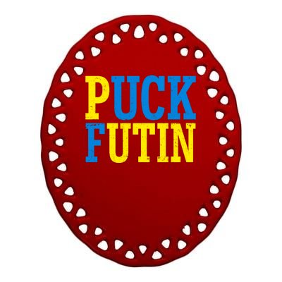 Funny Puck Futin Stand WIth Ukraine Ceramic Oval Ornament