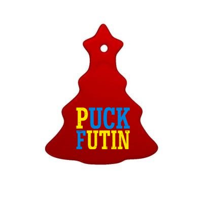 Funny Puck Futin Stand WIth Ukraine Ceramic Tree Ornament