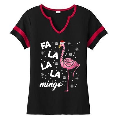 Falalalamingo Pink Flamingo Christmas Lights Santa Flamingo Gift Ladies Halftime Notch Neck Tee