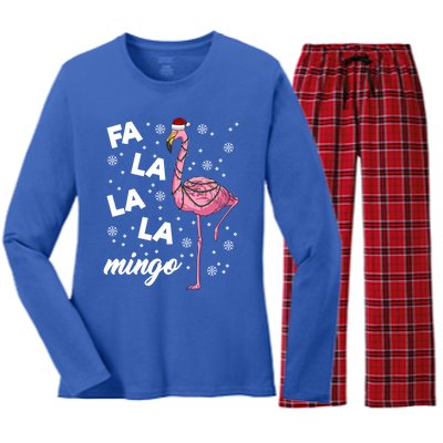 Falalalamingo Pink Flamingo Christmas Lights Santa Flamingo Gift Women's Long Sleeve Flannel Pajama Set 