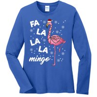 Falalalamingo Pink Flamingo Christmas Lights Santa Flamingo Gift Ladies Long Sleeve Shirt