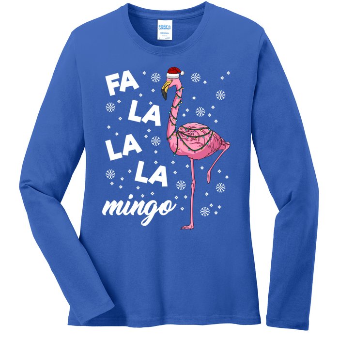 Falalalamingo Pink Flamingo Christmas Lights Santa Flamingo Gift Ladies Long Sleeve Shirt