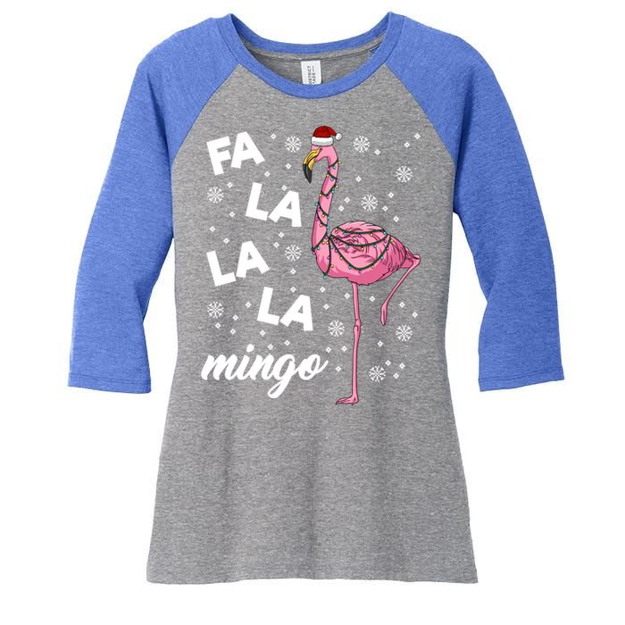 Falalalamingo Pink Flamingo Christmas Lights Santa Flamingo Gift Women's Tri-Blend 3/4-Sleeve Raglan Shirt