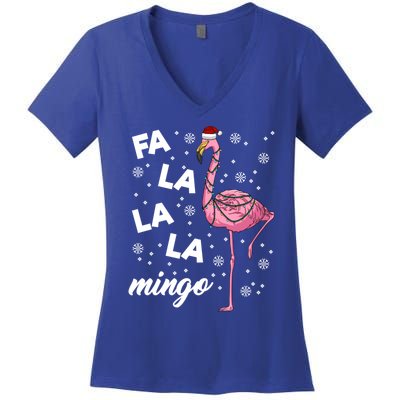 Falalalamingo Pink Flamingo Christmas Lights Santa Flamingo Gift Women's V-Neck T-Shirt