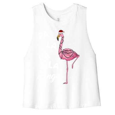 Falalalamingo Pink Flamingo Christmas Lights Santa Flamingo Gift Women's Racerback Cropped Tank