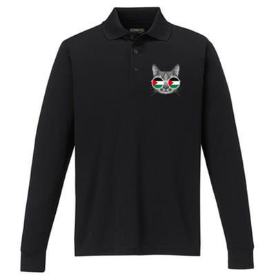 Free Palestine Flag Palestinian Cat Gaza Performance Long Sleeve Polo