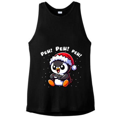 Funny Penguin Gamer Pew Video Game Christmas Ladies PosiCharge Tri-Blend Wicking Tank