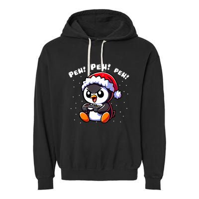 Funny Penguin Gamer Pew Video Game Christmas Garment-Dyed Fleece Hoodie