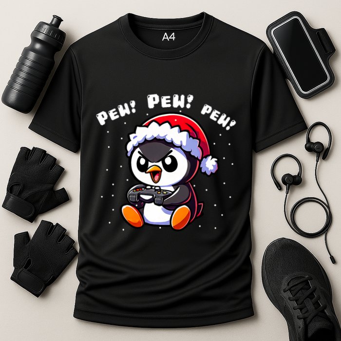Funny Penguin Gamer Pew Video Game Christmas Performance Shirt