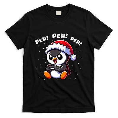Funny Penguin Gamer Pew Video Game Christmas T-Shirt