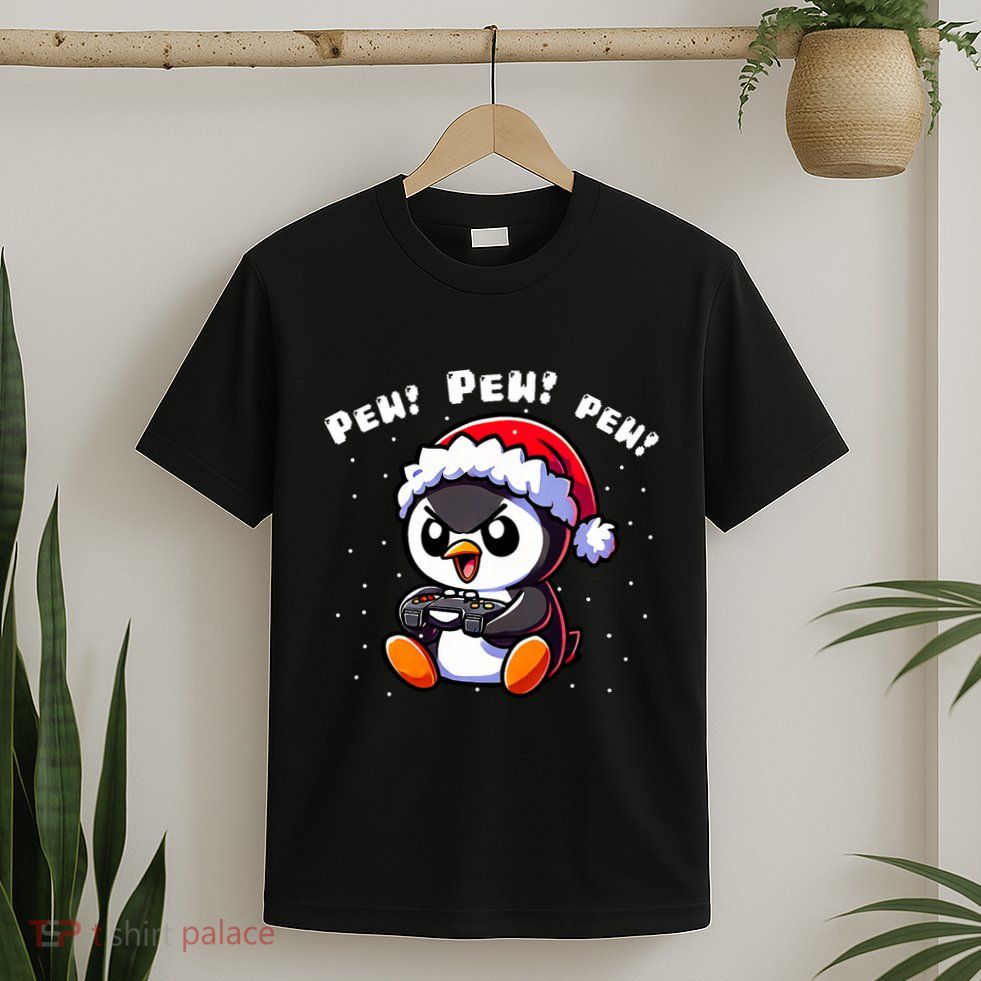 Funny Penguin Gamer Pew Video Game Christmas T-Shirt