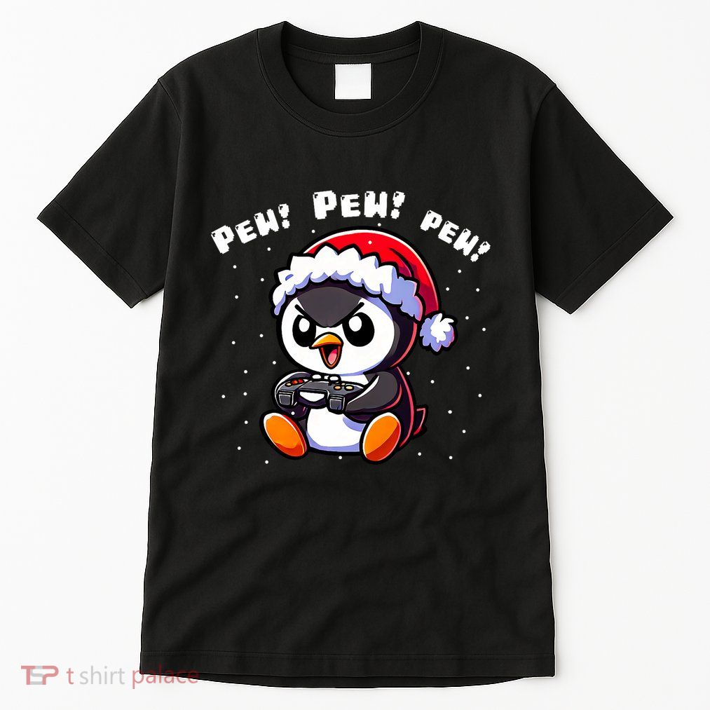 Funny Penguin Gamer Pew Video Game Christmas Tall T-Shirt