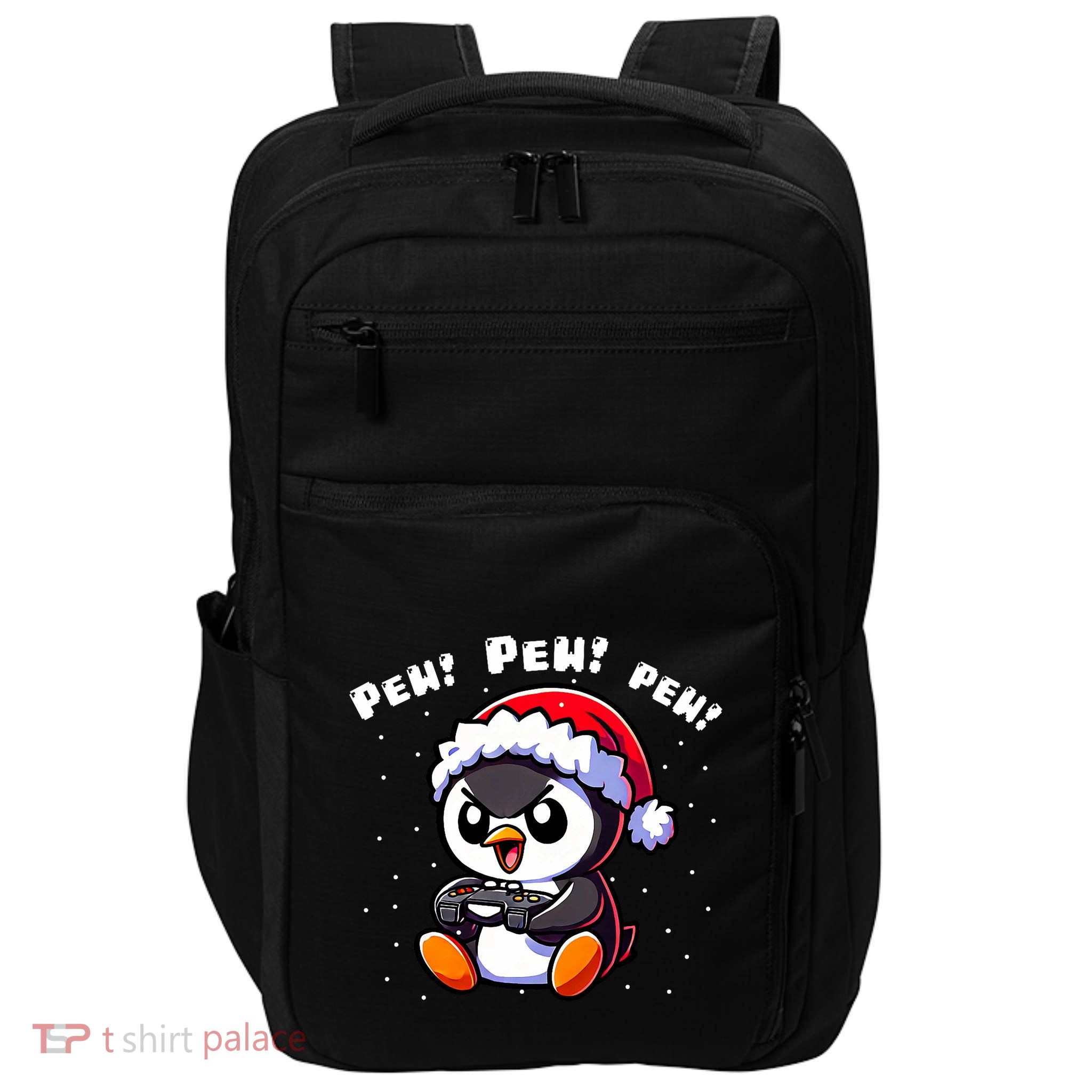 Funny Penguin Gamer Pew Video Game Christmas Impact Tech Backpack