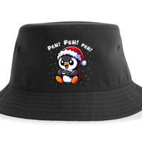 Funny Penguin Gamer Pew Video Game Christmas Sustainable Bucket Hat