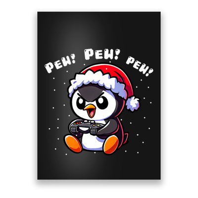 Funny Penguin Gamer Pew Video Game Christmas Poster