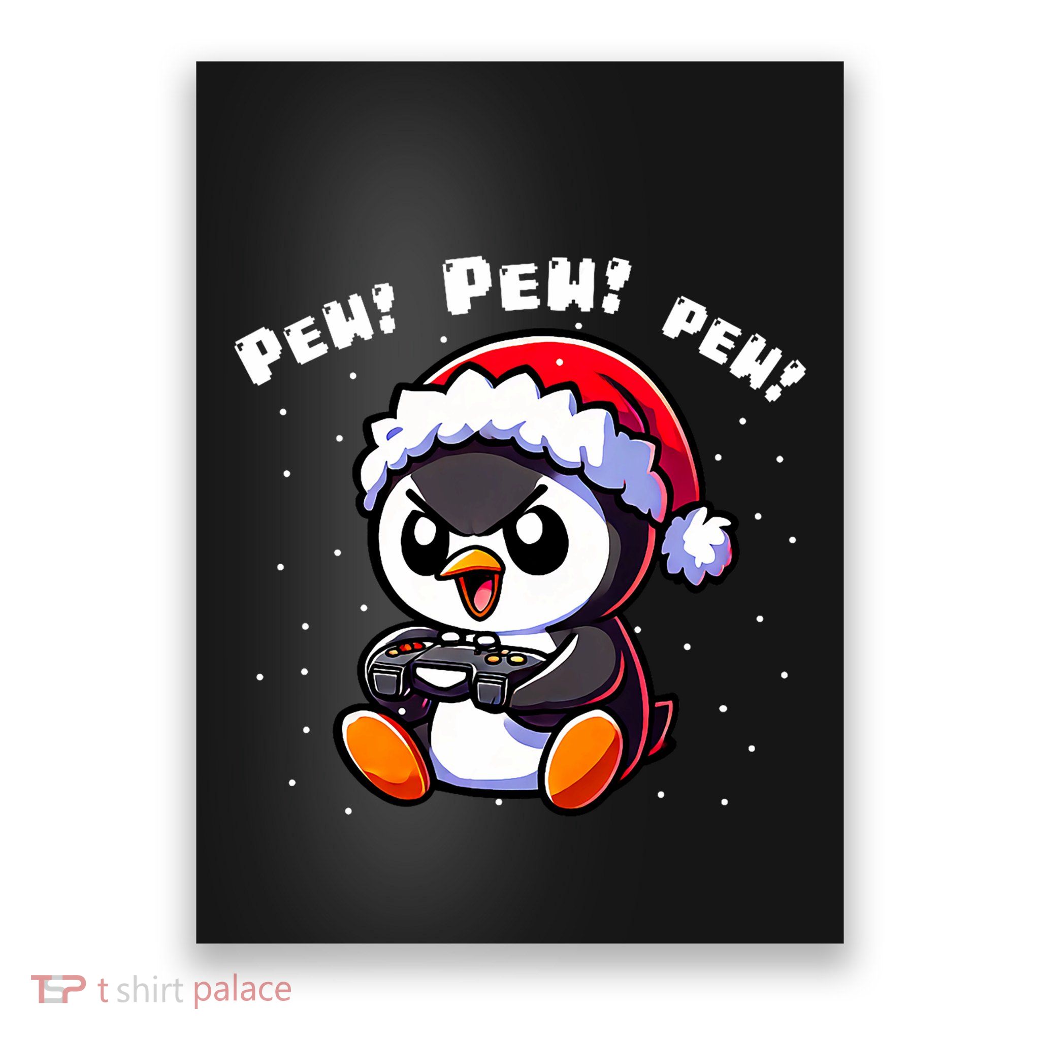 Funny Penguin Gamer Pew Video Game Christmas Poster