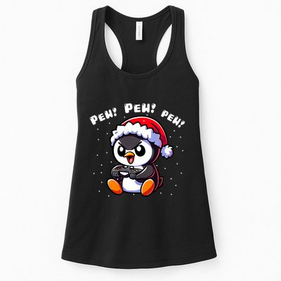 Funny Penguin Gamer Pew Video Game Christmas Womens Tank Top