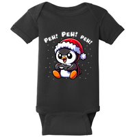 Funny Penguin Gamer Pew Video Game Christmas Baby Bodysuit