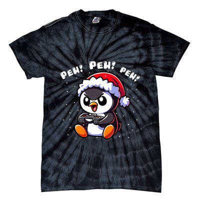 Funny Penguin Gamer Pew Video Game Christmas Tie-Dye T-Shirt