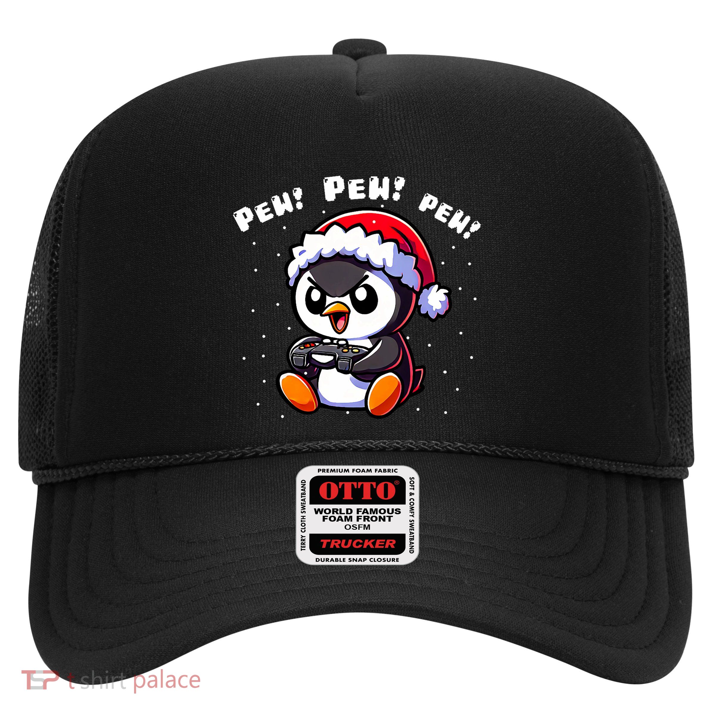 Funny Penguin Gamer Pew Video Game Christmas Trucker Hat
