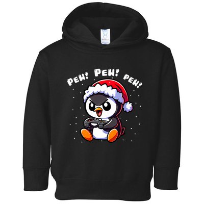 Funny Penguin Gamer Pew Video Game Christmas Toddler Hoodie