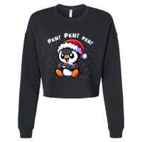 Funny Penguin Gamer Pew Video Game Christmas Cropped Pullover Crew