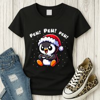 Funny Penguin Gamer Pew Video Game Christmas Womens T-Shirt