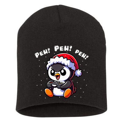 Funny Penguin Gamer Pew Video Game Christmas Short Acrylic Beanie