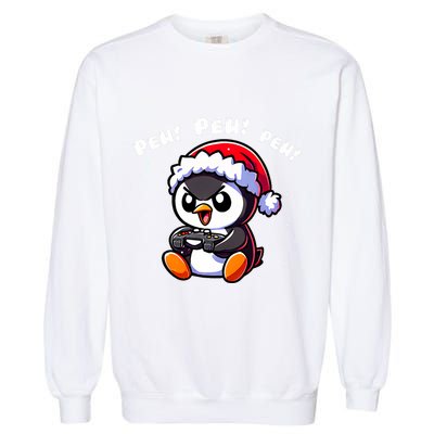 Funny Penguin Gamer Pew Video Game Christmas Garment-Dyed Sweatshirt