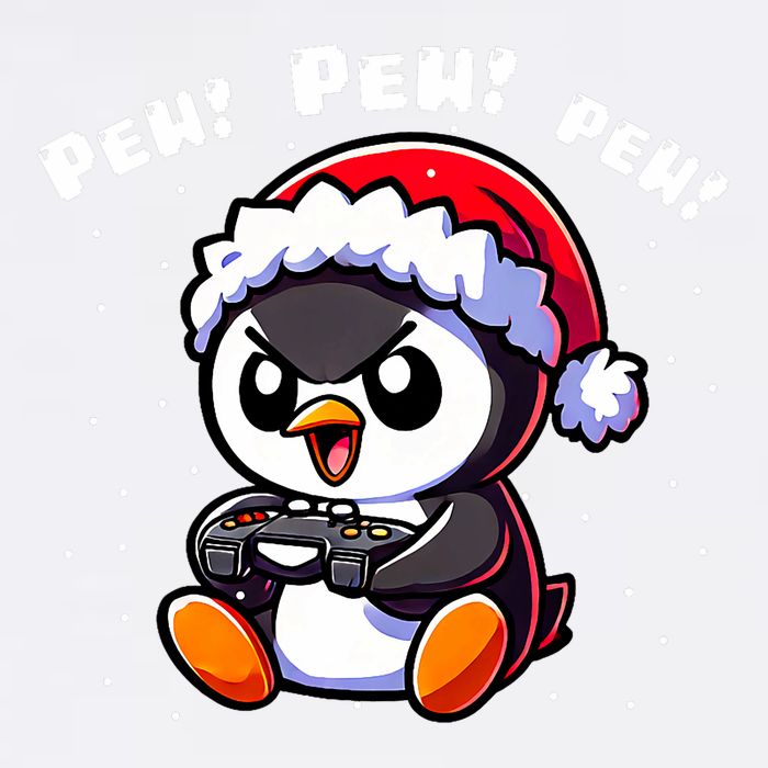 Funny Penguin Gamer Pew Video Game Christmas Garment-Dyed Sweatshirt