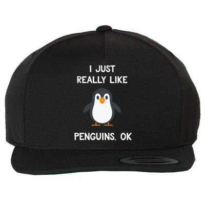 Funny Penguin Gift I Just Really Like Penguins OK Wool Snapback Cap